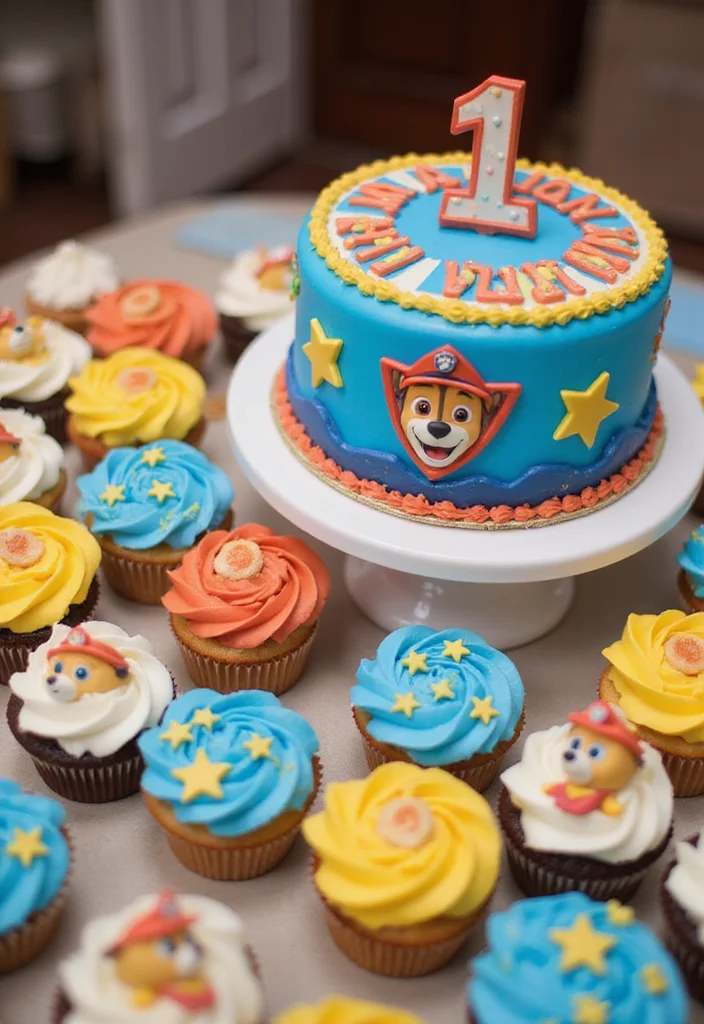 12 Easy Paw Patrol Cake Ideas with Step-by-Step Tutorials for Beginners! - 10. Birthday Cake with Paw Patrol Cupcakes