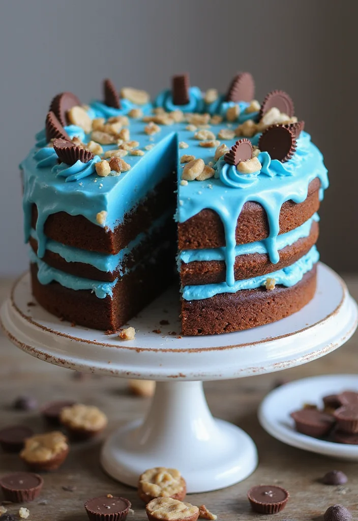 13 Delicious Blue Birthday Cakes for Men with Chocolatey Goodness (Get Ready for #6!) - 7. Blue Chocolate Peanut Butter Cup Cake