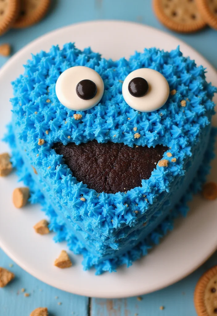 14 Fun Heart Cake Ideas That Kids Will Absolutely Love (You Won't Believe #6!) - 6. Cookie Monster Heart Cake