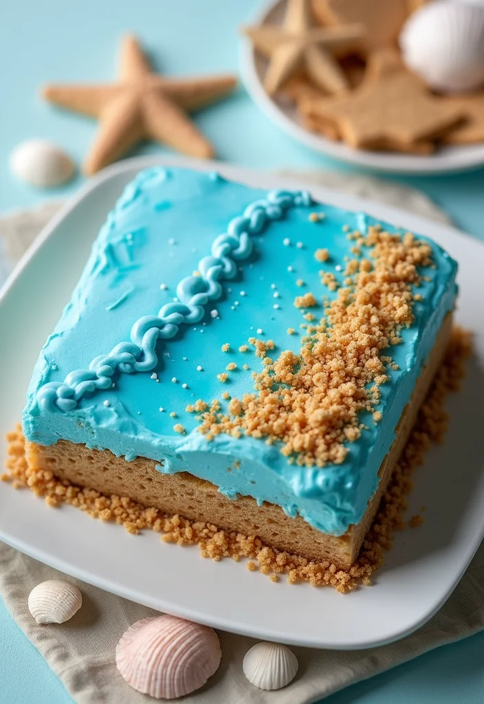 14 Seasonal Square Cake Decorating Ideas to Wow Your Guests This Year! - 8. Beachy Vibes Cake