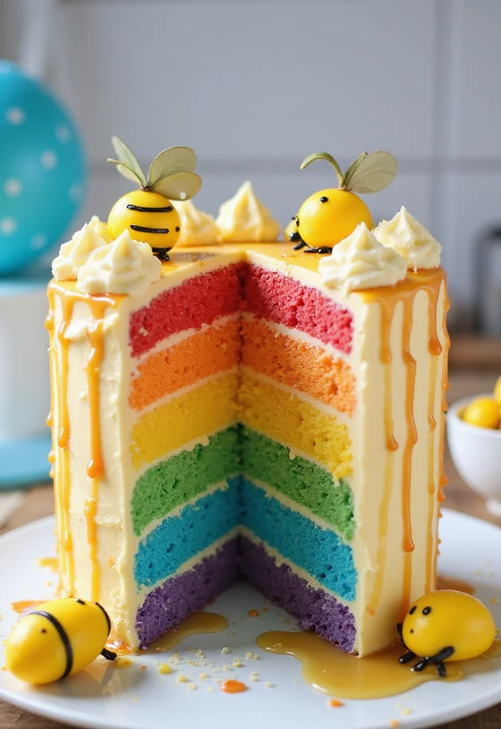 15 Easy and Fun First Bee Day Cake Recipes for Little Ones (Try #4!) - 7. Rainbow Bee Cake