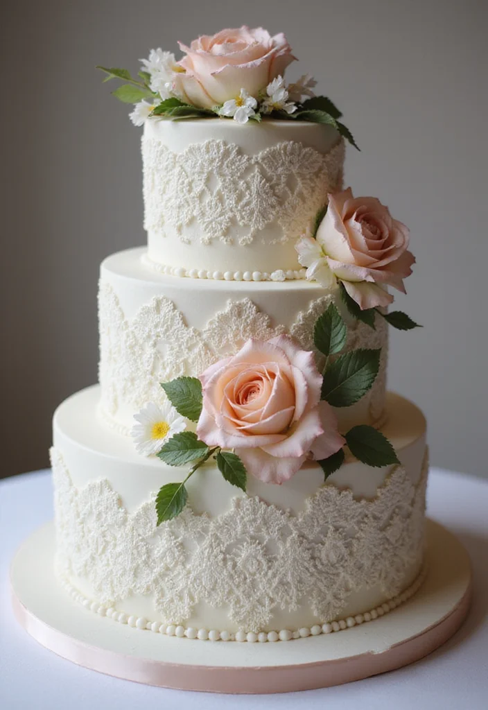 15 Unique Reception Cake Designs That Will Wow Your Guests (Check Out #7!) - 6. Vintage Lace Cake