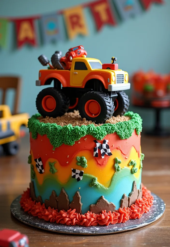 16 Fun Tall Cake Designs Your Kids Will Adore—#7 Is a Party Favorite! - 15. Monster Truck Cake