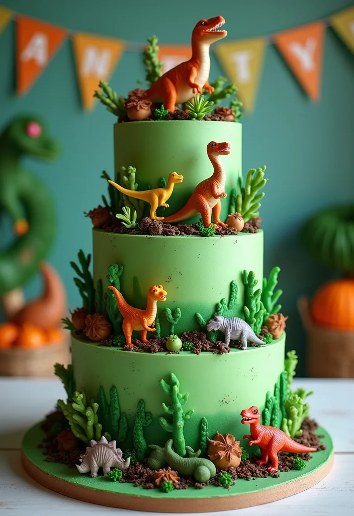 16 Fun Tall Cake Designs Your Kids Will Adore—#7 Is a Party Favorite! - 2. Dinosaur Adventure Cake