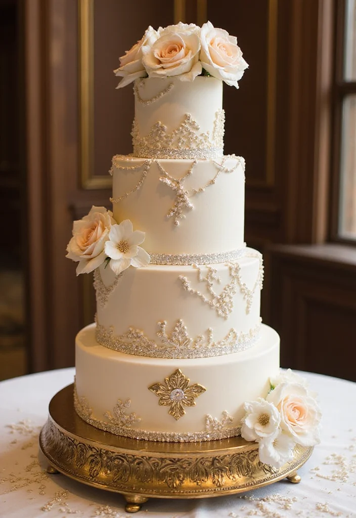 17 Trending Romantic Wedding Cake Styles That Will Capture Your Heart (Especially #4!) - 7. Metallic Accents Cake