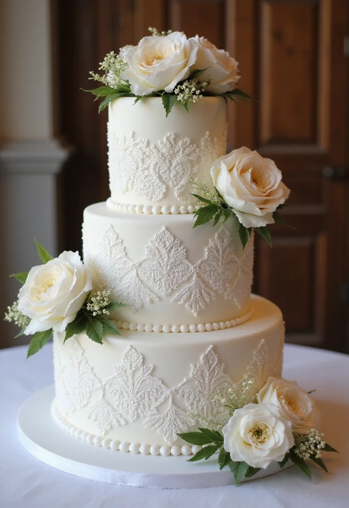 17 Trending Romantic Wedding Cake Styles That Will Capture Your Heart (Especially #4!) - 8. Vintage Lace Cake