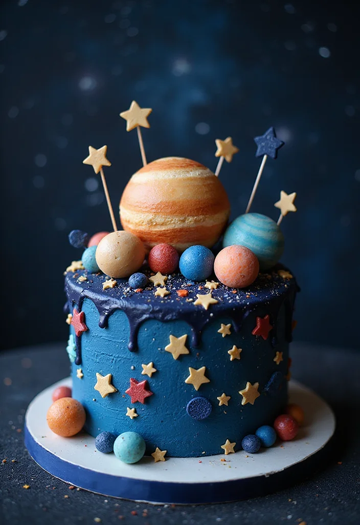 18 Fun Birthday Cake Designs That Steal the Show (Your Guests Will Love #3!) - 7. Space Theme Cake