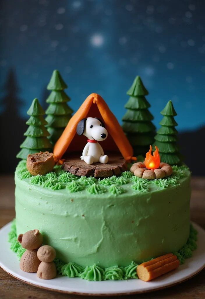 18 Snoopy Cake Ideas That Will Make You the Star of Every Party (Get Ready for #3!) - 10. Snoopy's Camping Adventure Cake