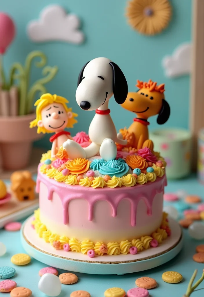 18 Snoopy Cake Ideas That Will Make You the Star of Every Party (Get Ready for #3!) - 12. Snoopy with Friends Cake