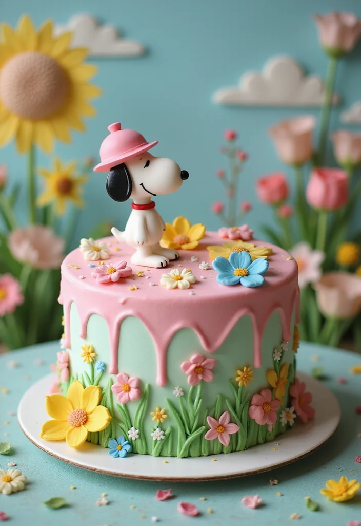 18 Snoopy Cake Ideas That Will Make You the Star of Every Party (Get Ready for #3!) - 14. Snoopy's Garden Party Cake