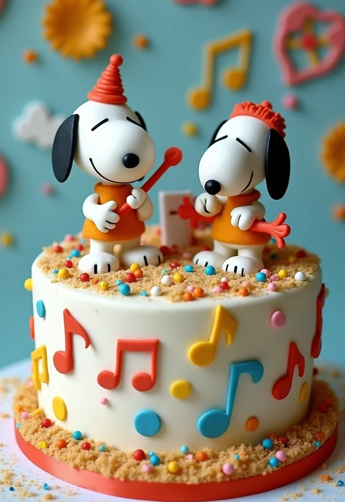 18 Snoopy Cake Ideas That Will Make You the Star of Every Party (Get Ready for #3!) - 15. Snoopy's Musical Showcase Cake