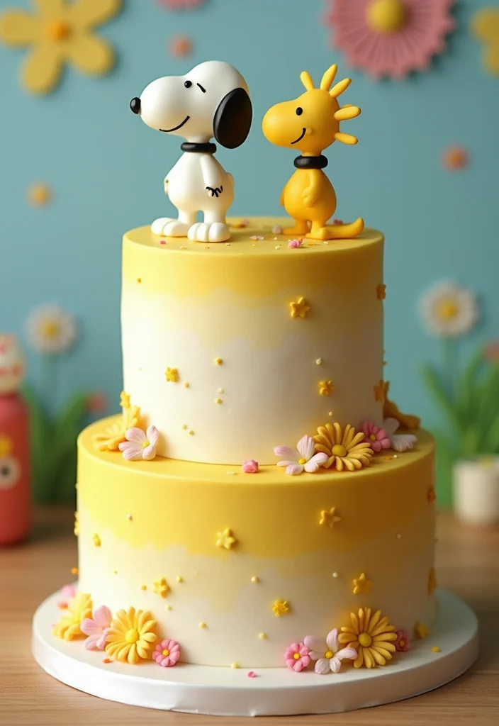 18 Snoopy Cake Ideas That Will Make You the Star of Every Party (Get Ready for #3!) - 3. Snoopy and Woodstock Friendship Cake