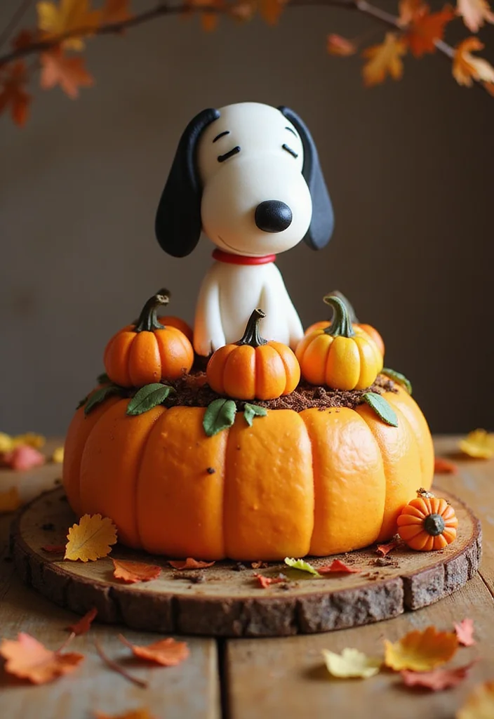 18 Snoopy Cake Ideas That Will Make You the Star of Every Party (Get Ready for #3!) - 4. Snoopy in the Pumpkin Patch Cake