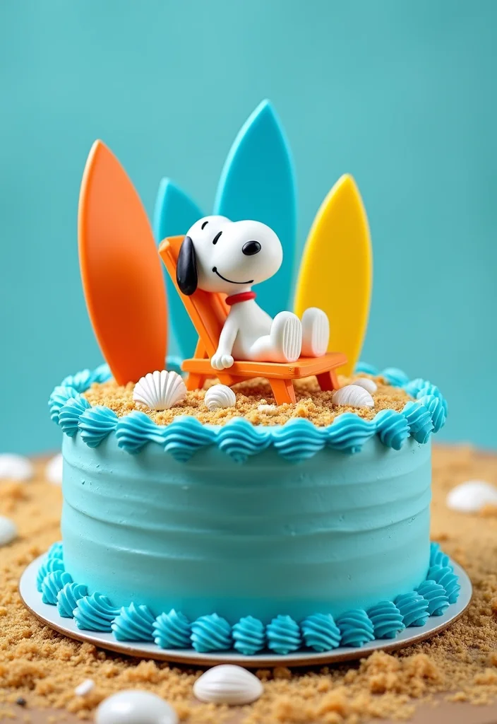 18 Snoopy Cake Ideas That Will Make You the Star of Every Party (Get Ready for #3!) - 7. Snoopy on the Beach Cake