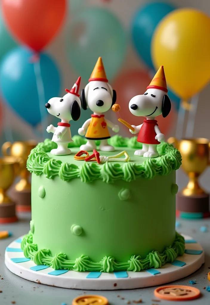 18 Snoopy Cake Ideas That Will Make You the Star of Every Party (Get Ready for #3!) - 9. Snoopy's Sports Day Cake