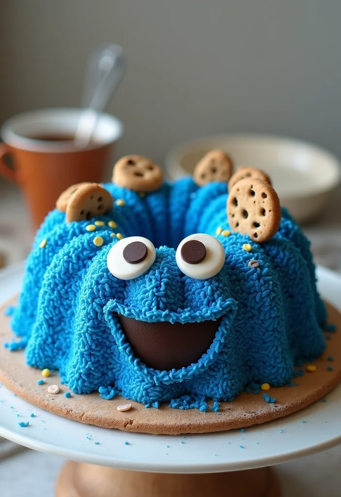 22 Fun Bundt Cake Decorating Ideas Your Kids Will Love! - 9. Cookie Monster Bundt Cake