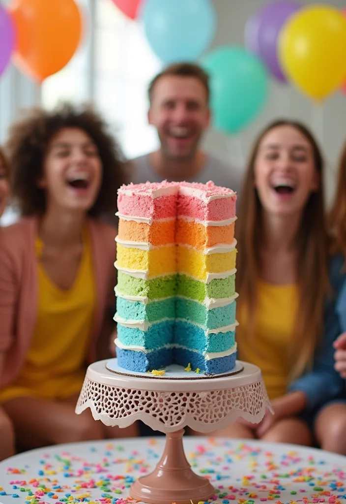 Discover 8 Unique Birthday Photoshoot Ideas with Cake That Everyone Will Talk About! - 1. Rainbow Cake Bliss