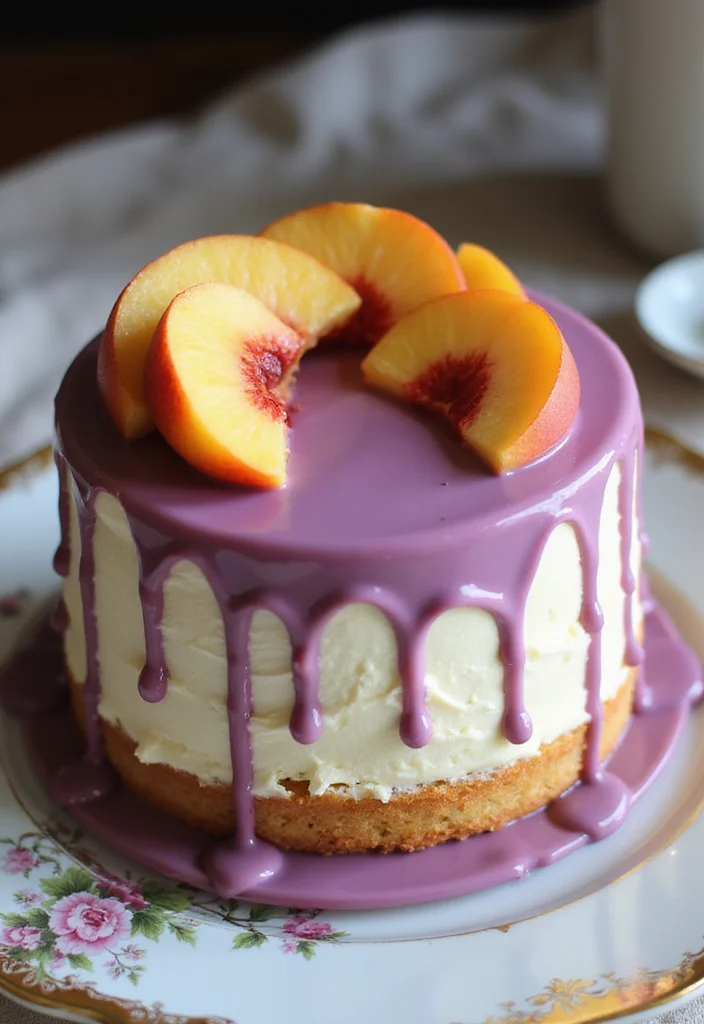 Get Creative with These 12 Pink and Purple Cake Ideas for Your Next Party! - 11. Peaches and Cream Cake with Purple Drizzle