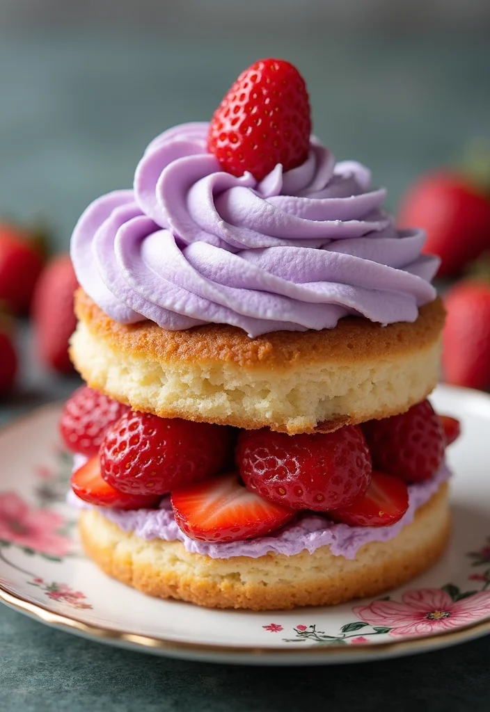 Get Creative with These 12 Pink and Purple Cake Ideas for Your Next Party! - 3. Strawberry Shortcake with Purple Whipped Cream