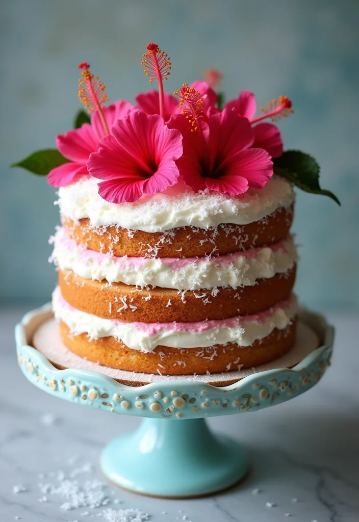 Get Creative with These 12 Pink and Purple Cake Ideas for Your Next Party! - 9. Hibiscus Layer Cake with Coconut Frosting