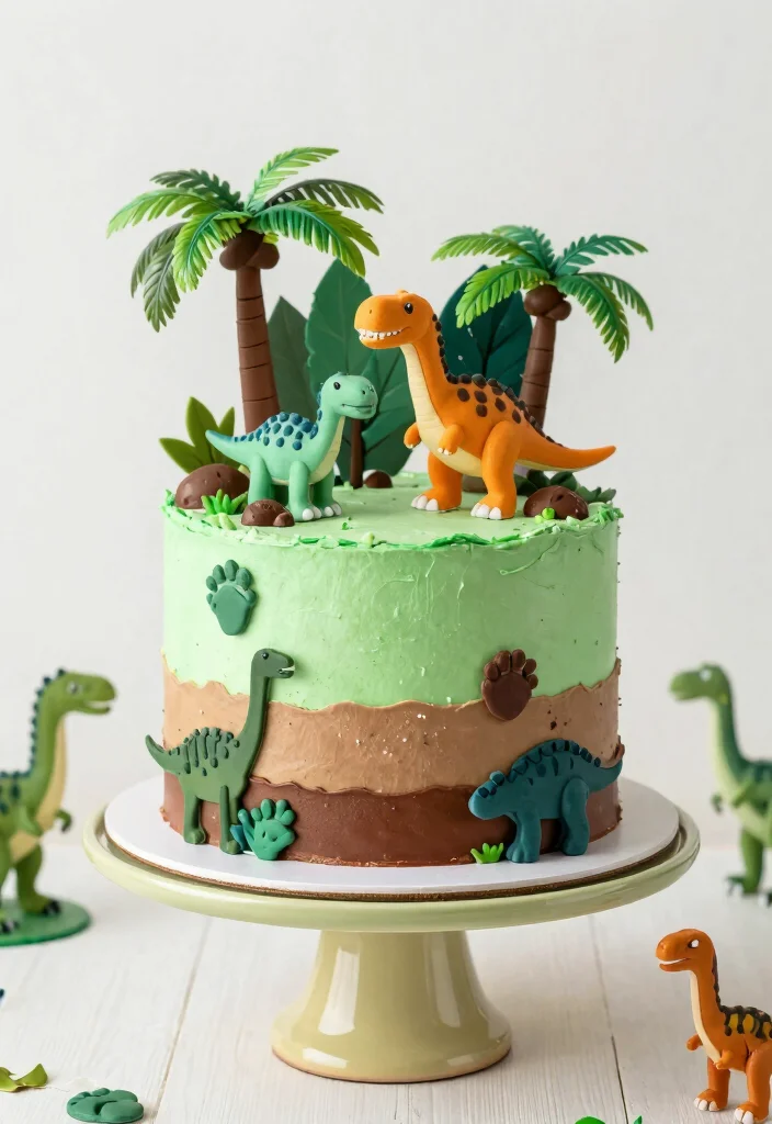 15 Adorable 5th Birthday Cake Ideas for Animal Lovers - 5. Dinosaur Adventure Cake 1
