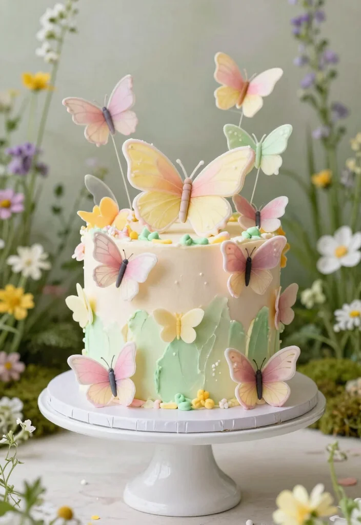 15 Adorable 5th Birthday Cake Ideas for Animal Lovers - 6. Butterfly Garden Cake 1