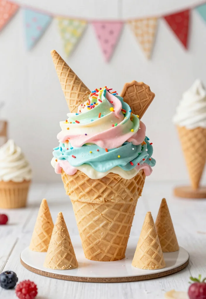 15 Adorable 5th Birthday Cake Ideas for Animal Lovers - 9. Ice Cream Cone Cake 1