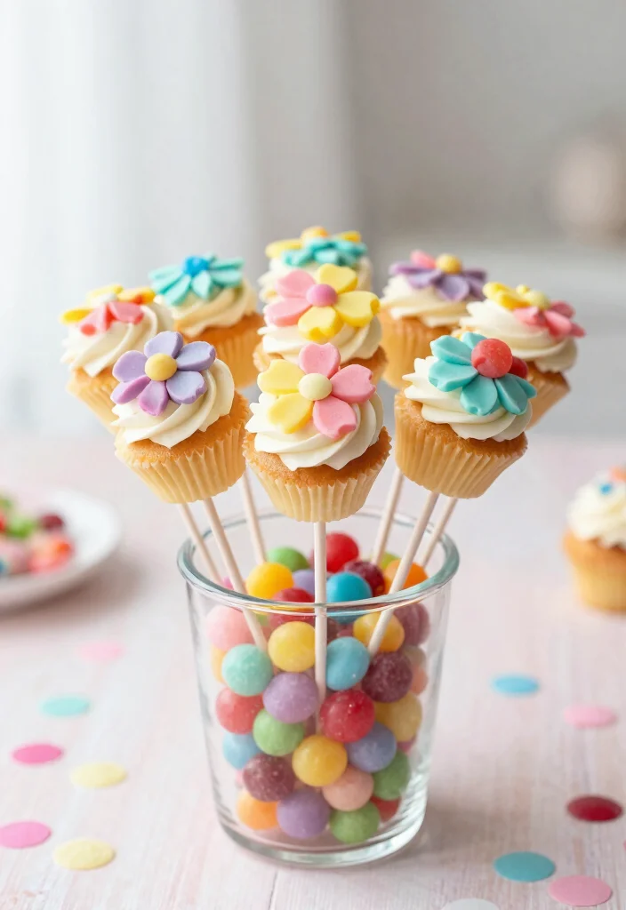 15 Baby in Bloom Cake Pops Ideas: Soft Floral Style - 7. Floral Cupcake Cake Pops 1
