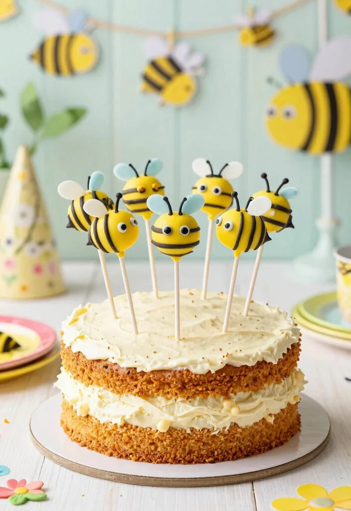 15 Bee Smash Cake Ideas for Sweet Little Celebrations - 13. Bee Pop Treat Cake 1