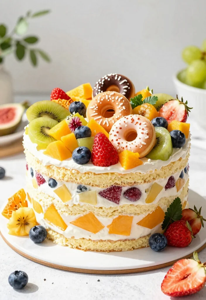 15 Donut Birthday Cake Ideas Fun Sweet and Trendy - 3. Fruity Donut Birthday Cake 1