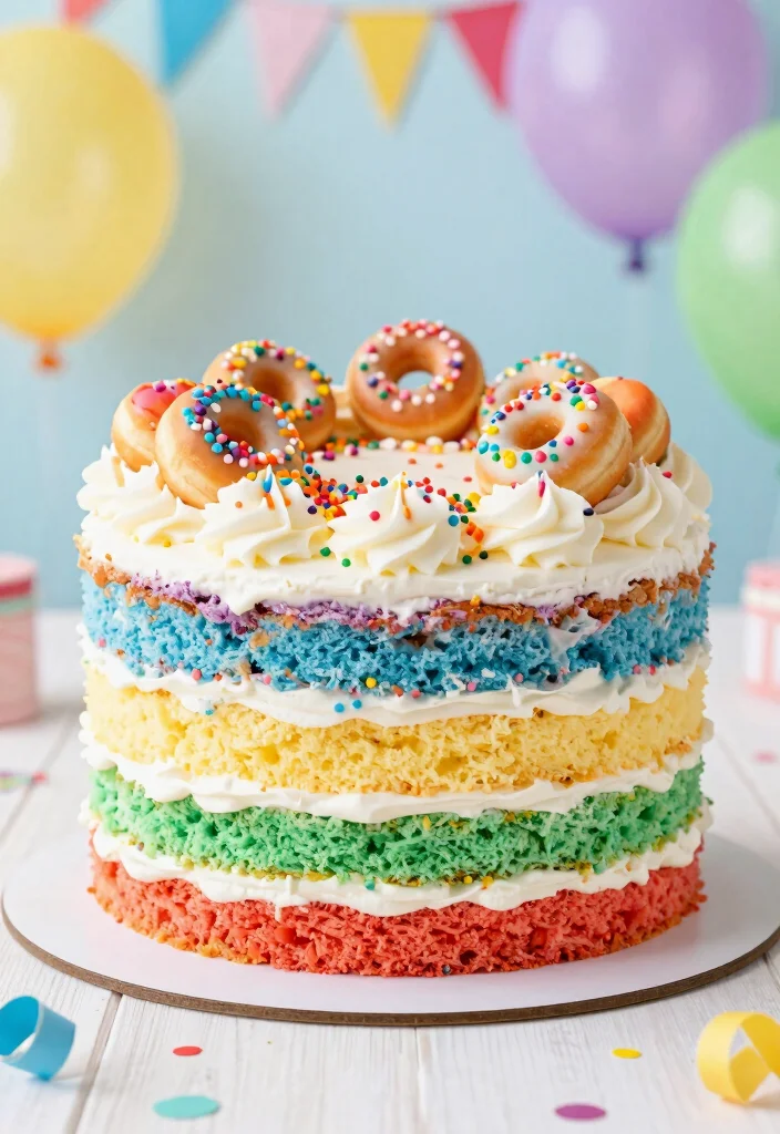 15 Donut Birthday Cake Ideas Fun Sweet and Trendy - 4. Rainbow Sprinkle Donut Cake 1