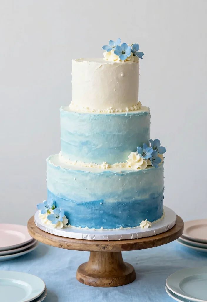 15 Light Blue Birthday Cake Ideas Soft Dreamy Style - 1. Ombre Light Blue Cake with Whipped Frosting 1