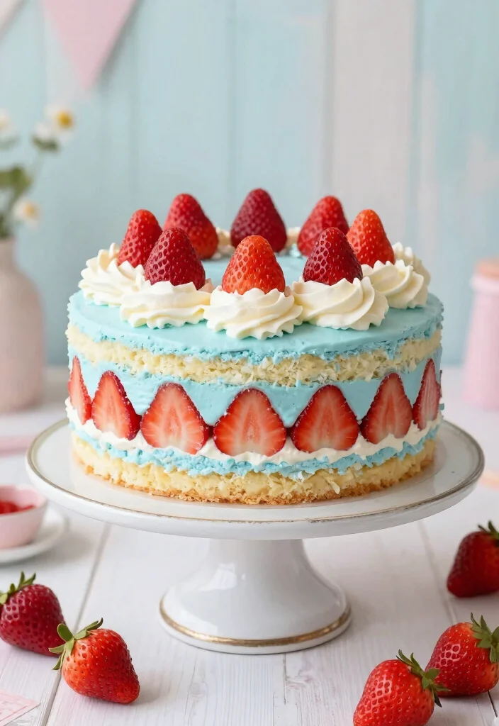 15 Light Blue Birthday Cake Ideas Soft Dreamy Style - 12. Light Blue Strawberry Shortcake 1
