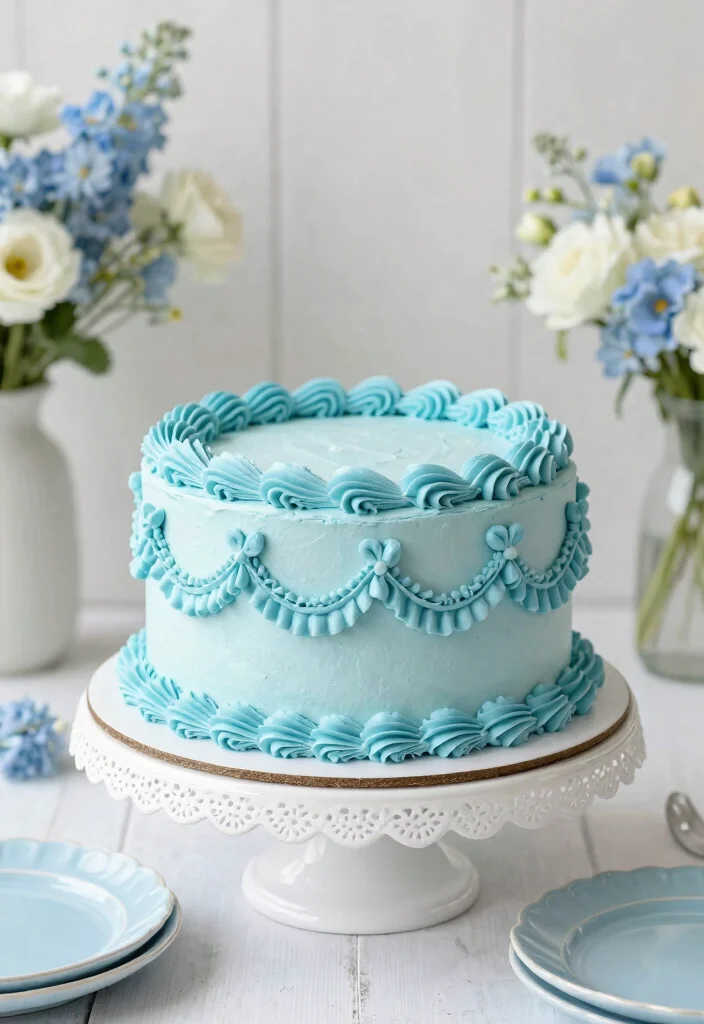 15 Light Blue Birthday Cake Ideas Soft Dreamy Style - 2. Light Blue Buttercream Swirl Cake 1