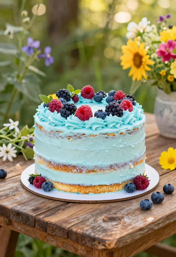 15 Light Blue Birthday Cake Ideas Soft Dreamy Style - 5. Light Blue Naked Cake with Berries 1