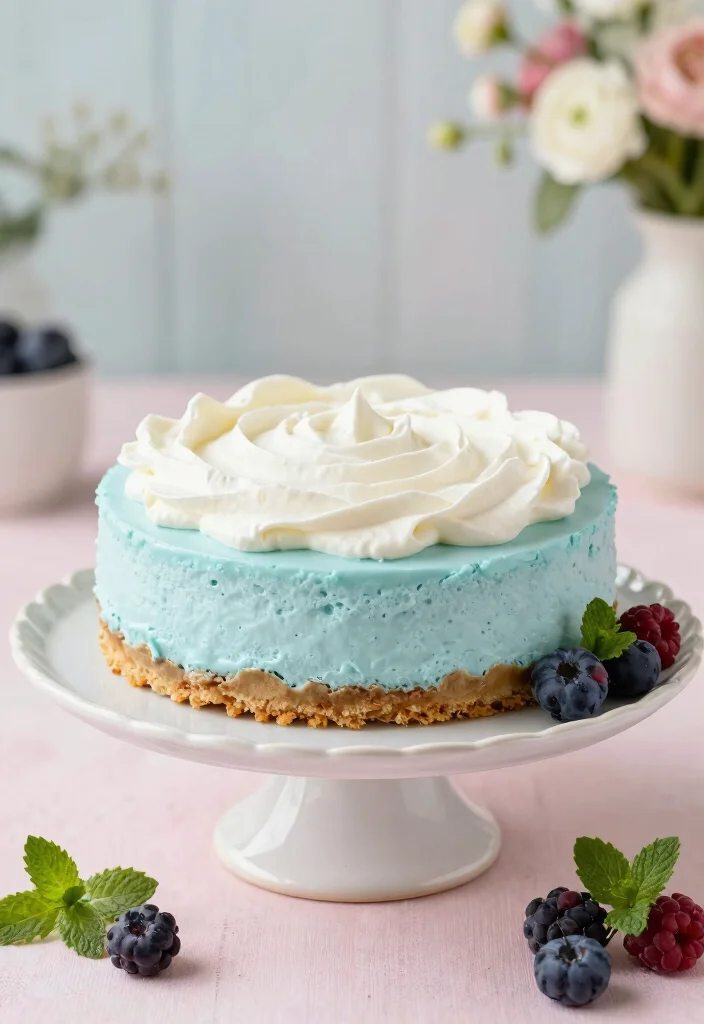 15 Light Blue Birthday Cake Ideas Soft Dreamy Style - 6. Light Blue Cheesecake with Whipped Topping 1