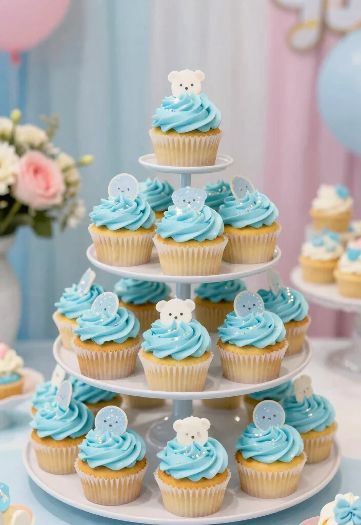 15 Light Blue Birthday Cake Ideas Soft Dreamy Style - 7. Light Blue Cupcake Tower 1