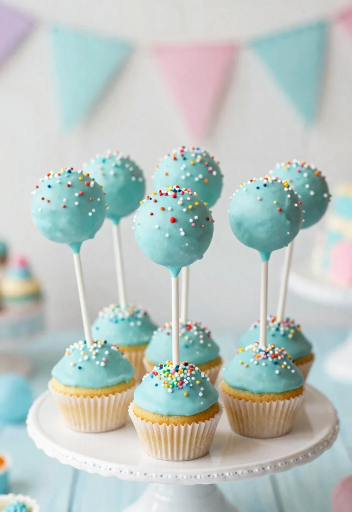 15 Light Blue Birthday Cake Ideas Soft Dreamy Style - 8. Light Blue Cake Pops 1