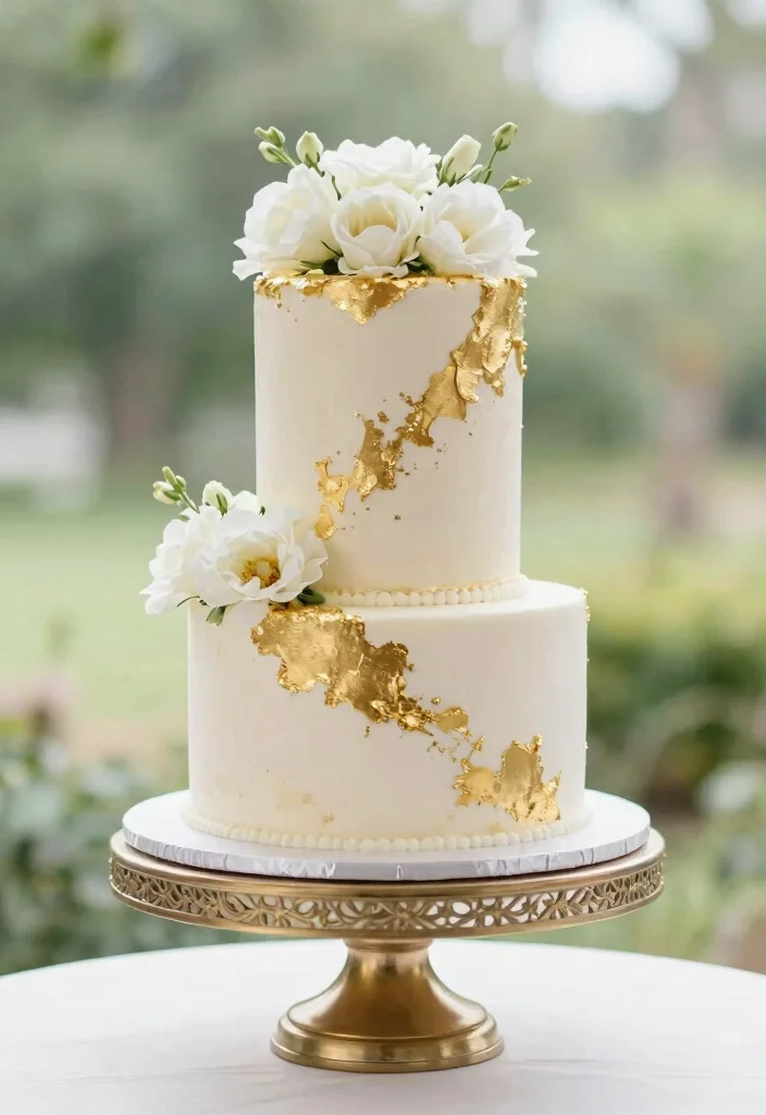 15 Wedding Anniversary Cake Design Simple Elegant Style - 4. Elegant Gold and White Cake 1