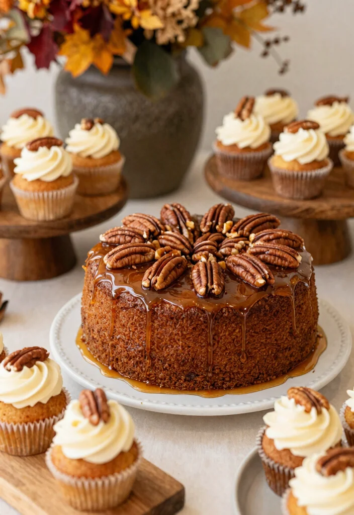 15 Wedding Cake With Cupcakes Ideas for a Practical and Stylish Display - 11. Maple Cake with Pecan Cupcakes 1