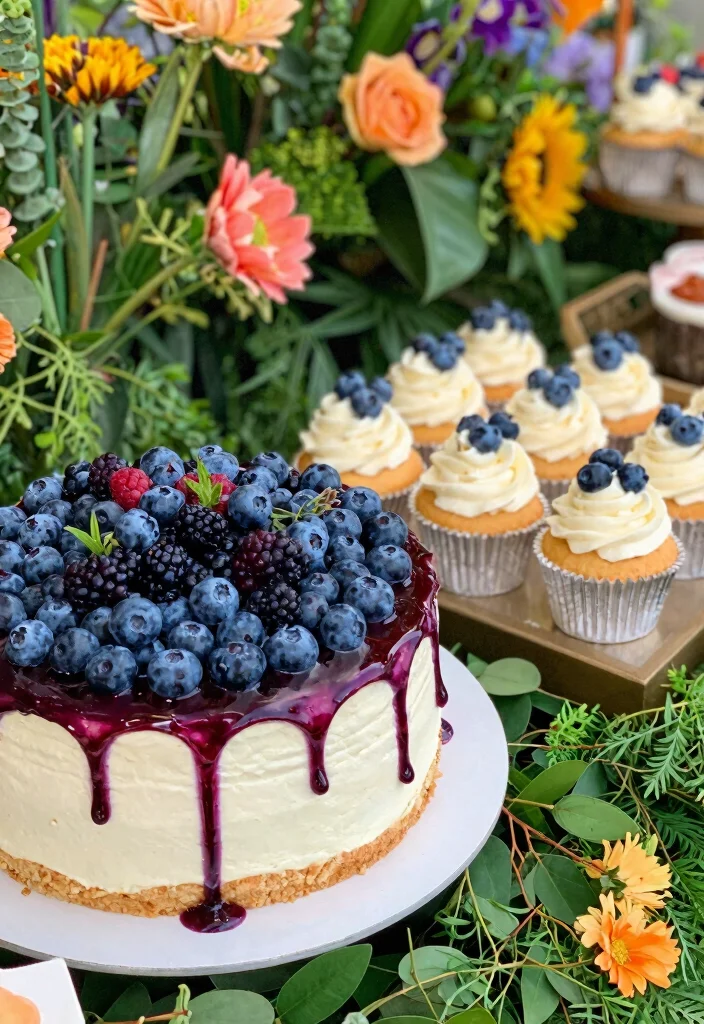 15 Wedding Cake With Cupcakes Ideas for a Practical and Stylish Display - 15. Blueberry Cake with Cream Cheese Cupcakes 1
