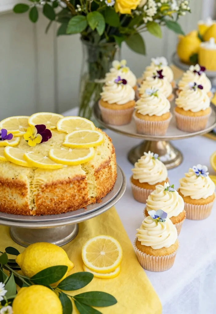 15 Wedding Cake With Cupcakes Ideas for a Practical and Stylish Display - 2. Lemon Zest Cake with Vanilla Cupcakes 1