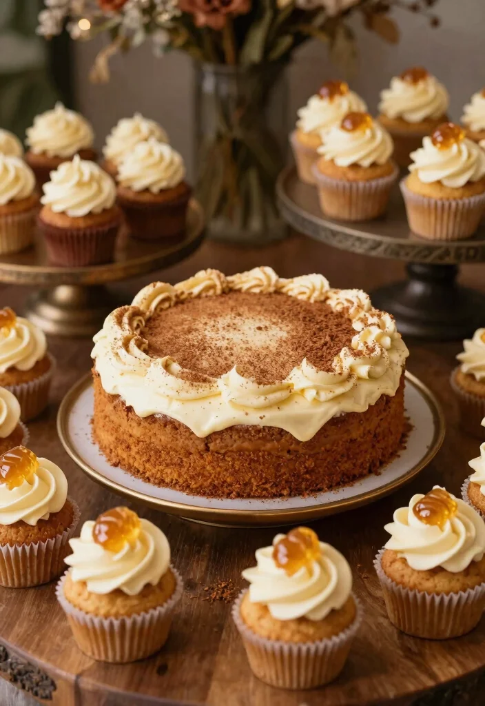 15 Wedding Cake With Cupcakes Ideas for a Practical and Stylish Display - 9. Chai Spice Cake with Honey Cupcakes 1