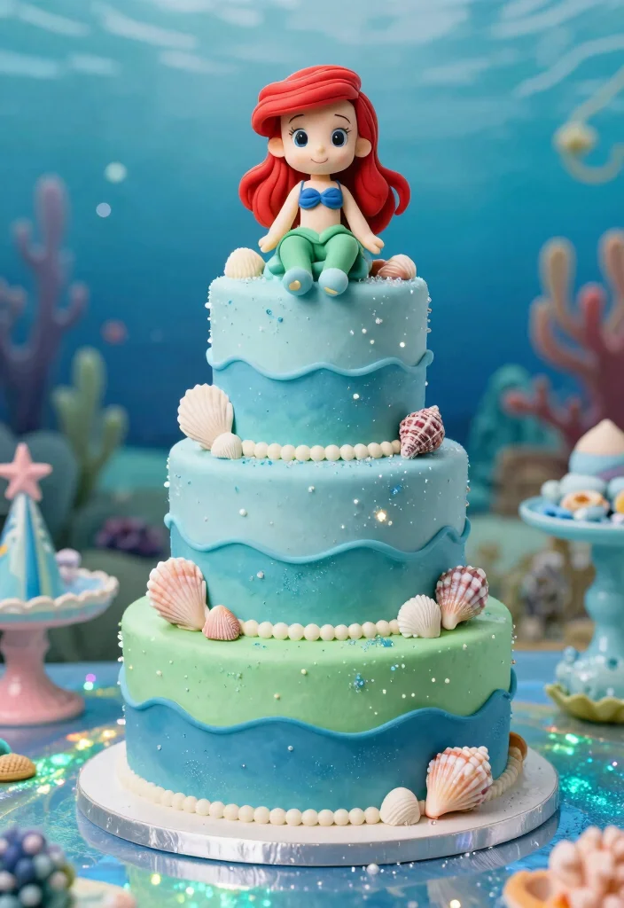 16 Ariel Birthday Cake Ideas: Magical Under the Sea - 1. Little Mermaid Layer Cake 1