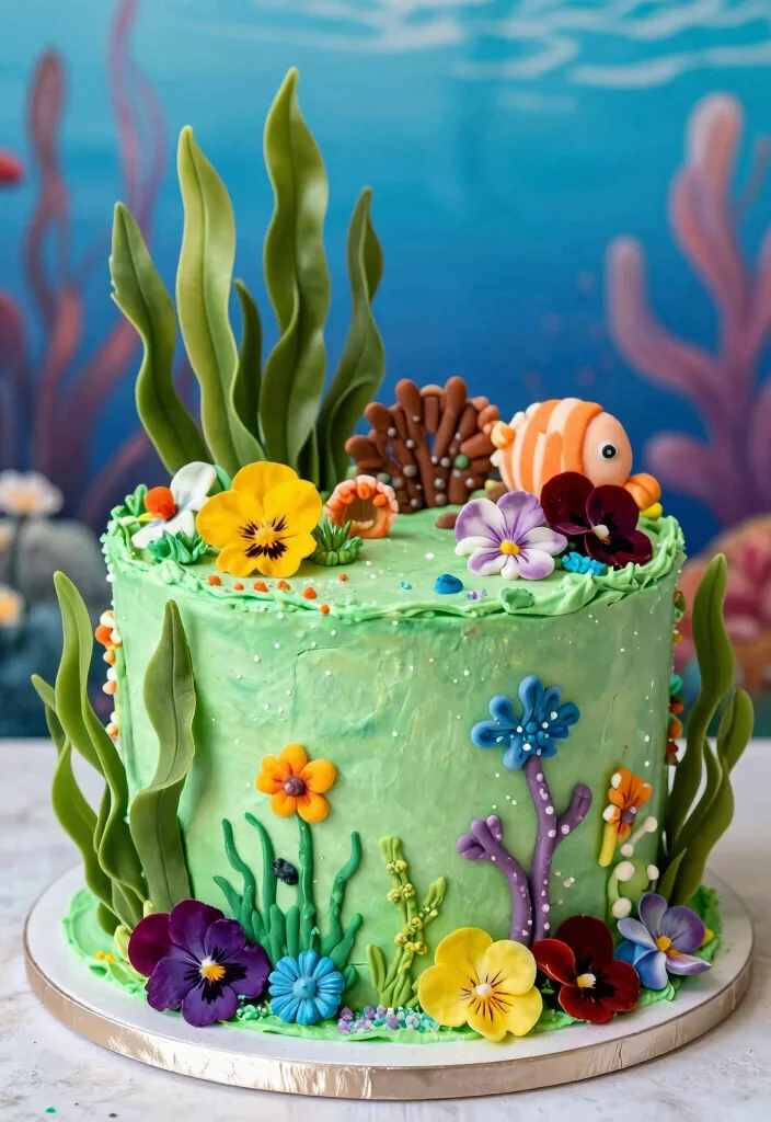 16 Ariel Birthday Cake Ideas: Magical Under the Sea - 10. Underwater Garden Cake 1