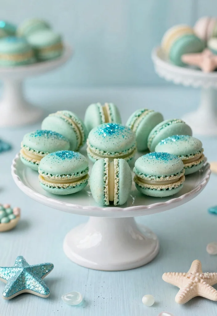16 Ariel Birthday Cake Ideas: Magical Under the Sea - 13. Seafoam Macarons 1