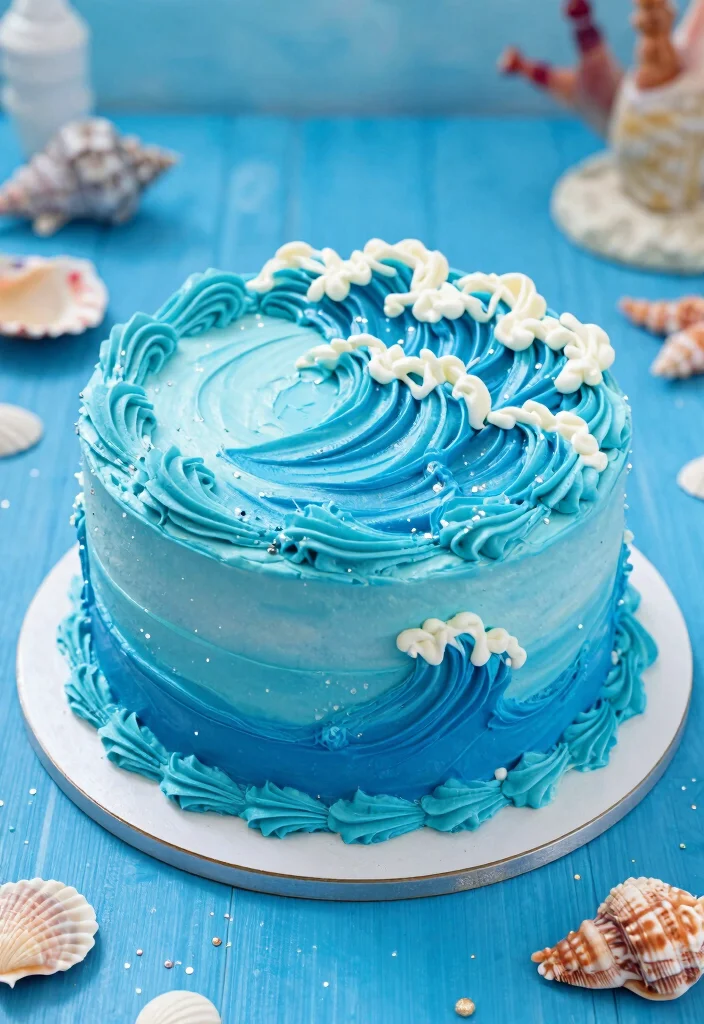 16 Ariel Birthday Cake Ideas: Magical Under the Sea - 4. Ocean Wave Cake 1