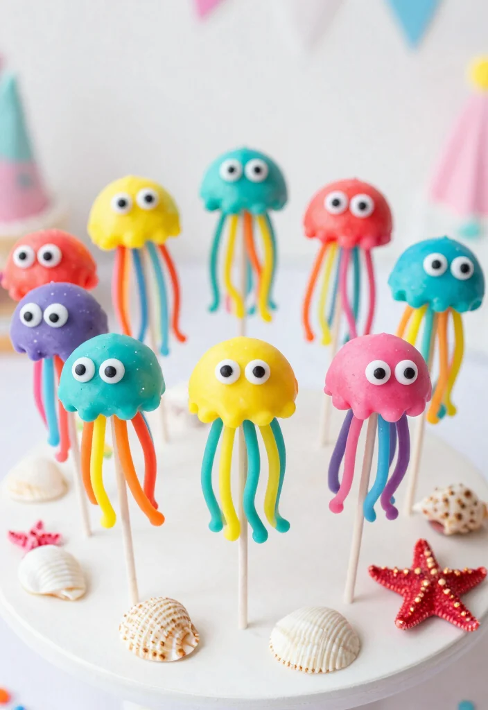 16 Ariel Birthday Cake Ideas: Magical Under the Sea - 9. Jellyfish Cake Pops 1