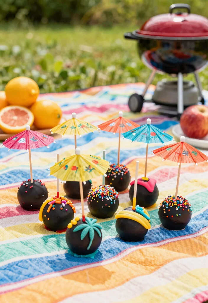 16 Black Cake Pops Ideas: Chic Bold Desserts - 14. Summer BBQ Black Cake Pops 1