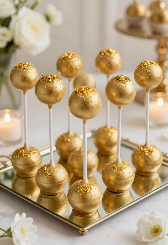 16 Black Cake Pops Ideas: Chic Bold Desserts - 3. Glitzy Gold-Dusted Cake Pops 1